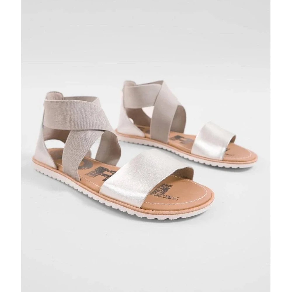 Sorel Ella Women's Sandals Metallic Leather Crisscross Flat 7.5 Comfort Shoes